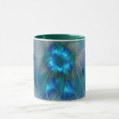 Staande ovaties, abstract blauw turquoise fractaal mok (Midden)