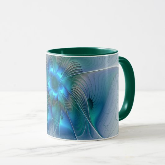 Staande ovaties, abstract blauw turquoise fractaal mok (Voorkant rechts)