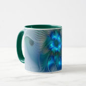 Staande ovaties, abstract blauw turquoise fractaal mok (Voorkant links)