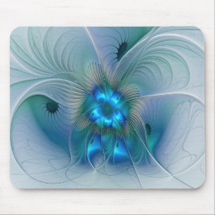 Staande ovaties, abstract blauw turquoise fractaal muismat