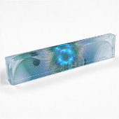 Staande ovaties, abstract blauw turquoise fractaal naambordje