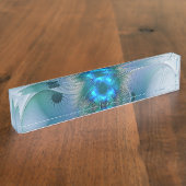 Staande ovaties, abstract blauw turquoise fractaal naambordje (Zijkant)