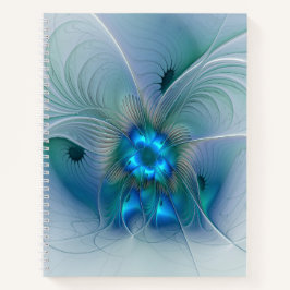 Staande ovaties, abstract blauw turquoise fractaal notitieboek