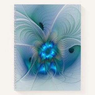 Staande ovaties, abstract blauw turquoise fractaal notitieboek