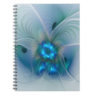 Staande ovaties, abstract blauw turquoise fractaal notitieboek