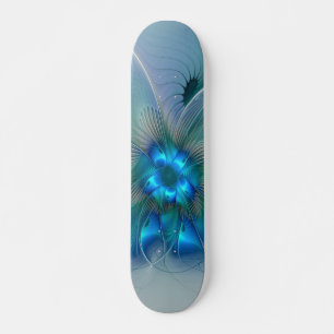 Staande ovaties, abstract blauw turquoise fractaal persoonlijk skateboard