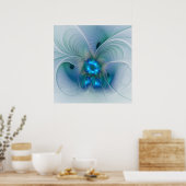 Staande ovaties, Abstract Blauw Turquoise Fractaal Poster (Keuken)
