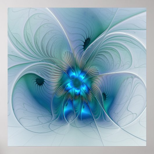 Staande ovaties, Abstract Blauw Turquoise Fractaal Poster (Voorkant)
