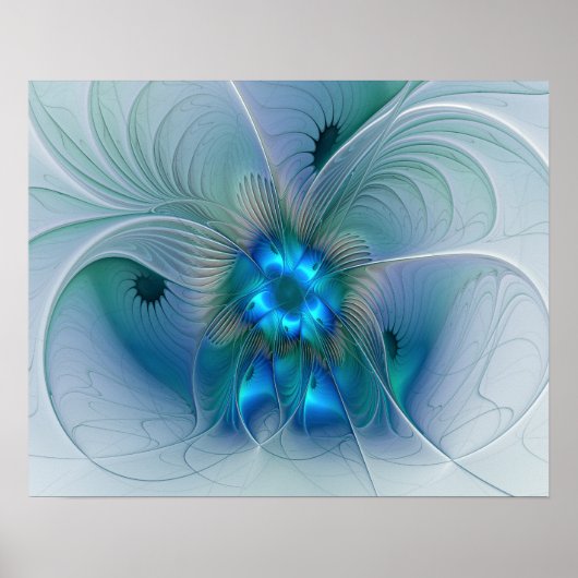 Staande ovaties, abstract blauw turquoise fractaal poster (Voorkant)