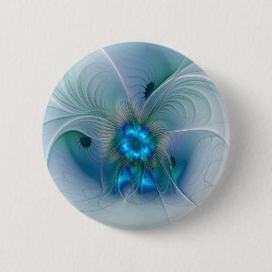 Staande ovaties, abstract blauw turquoise fractaal ronde button 5,7 cm
