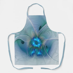 Staande ovaties, abstract blauw turquoise fractaal schort