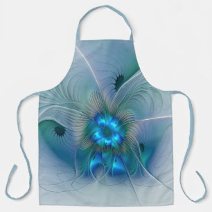 Staande ovaties, abstract blauw turquoise fractaal schort