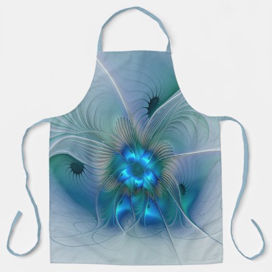 Staande ovaties, abstract blauw turquoise fractaal schort (Voorkant)
