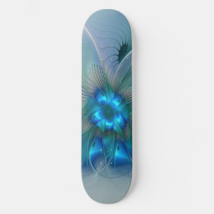 Staande ovaties, abstract blauw turquoise fractaal skateboard