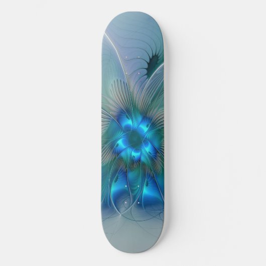 Staande ovaties, abstract blauw turquoise fractaal skateboard (Voorkant)