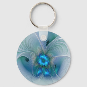 Staande ovaties, abstract blauw turquoise fractaal sleutelhanger