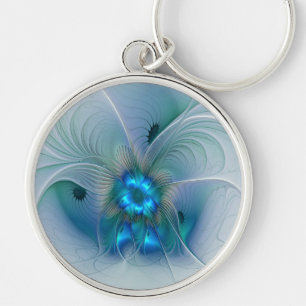 Staande ovaties, abstract blauw turquoise fractaal sleutelhanger