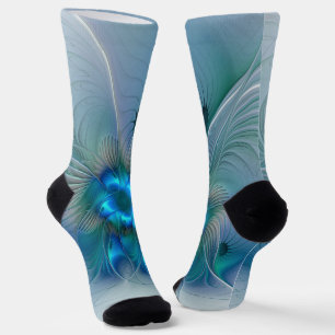 Staande ovaties, abstract blauw turquoise fractaal sokken