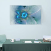 Staande ovaties, abstract blauw turquoise fractaal spandoek (Beurs)