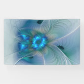 Staande ovaties, abstract blauw turquoise fractaal spandoek (Horizontaal)