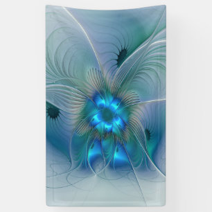Staande ovaties, abstract blauw turquoise fractaal spandoek