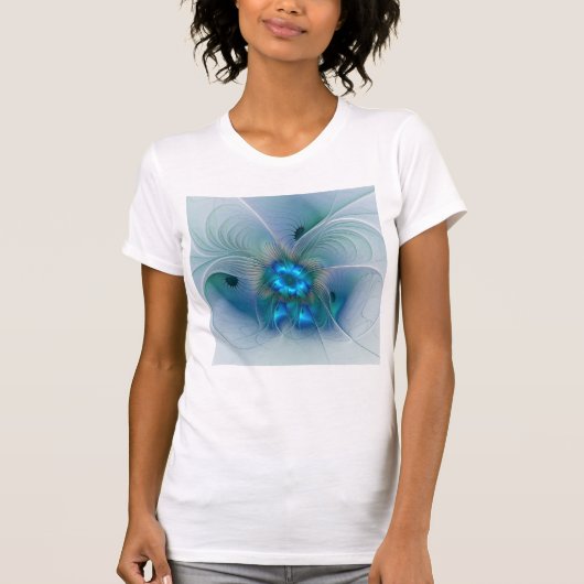 Staande ovaties, abstract blauw turquoise fractaal t-shirt (Voorkant)