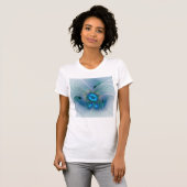 Staande ovaties, abstract blauw turquoise fractaal t-shirt (Voorkant volledig)