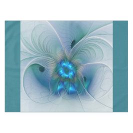 Staande ovaties, abstract blauw turquoise fractaal tafelkleed
