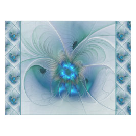 Staande ovaties, abstract blauw turquoise fractaal tafelkleed
