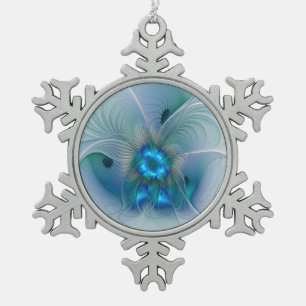 Staande ovaties, abstract blauw turquoise fractaal tin sneeuwvlok ornament