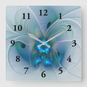 Staande ovaties, abstract blauw turquoise fractaal vierkante klok