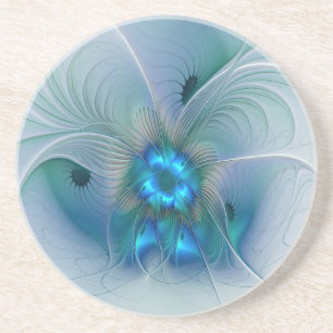 Staande ovaties, abstract blauw turquoise fractaal zandsteen onderzetter