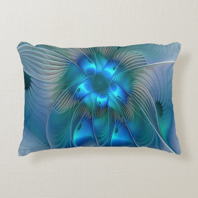 Staande ovaties, Abstract Blauwe Turquoise Fractal Accent Kussen (Voorkant)