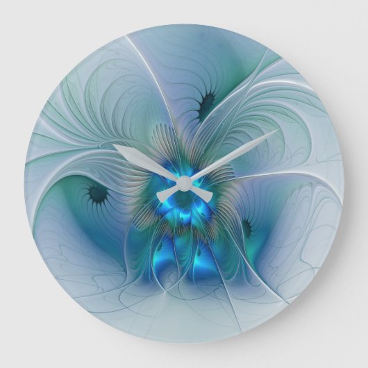Staande ovaties, Abstract Blauwe Turquoise Fractal Grote Klok (Voorkant)