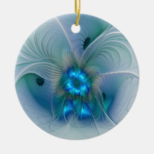 Staande ovaties, Abstract Blauwe Turquoise Fractal Keramisch Ornament