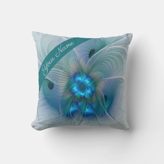 Staande ovaties, abstracte blauwe fractal kunst na kussen (Voorkant)