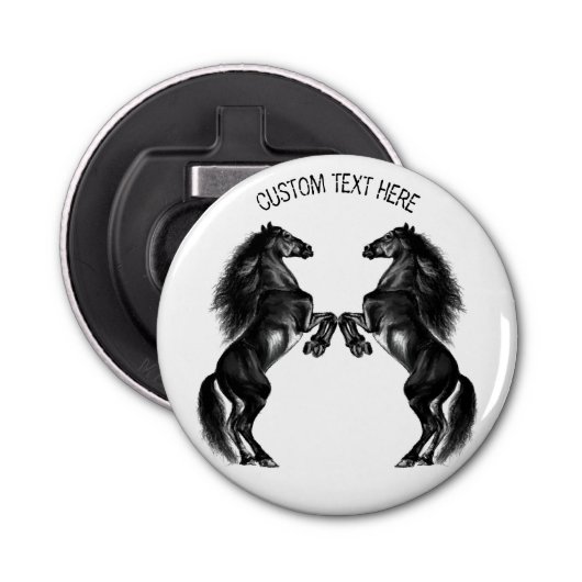 Staande Paarden Flesopener met Aangepaste Tekst Button Flesopener (Voorkant)