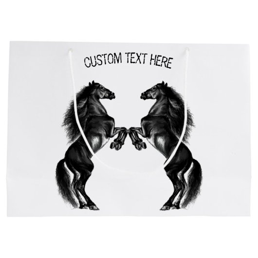 Staande Paarden Gift Bag met Aangepaste Tekst Groot Cadeauzakje (Achterkant)