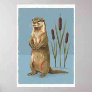 Staande rivierotter en lisdodde volkskunst poster