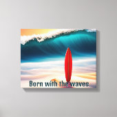 Staande surfplank in strandzand canvas afdruk (Voorkant)