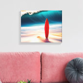 Staande surfplank in strandzand canvas afdruk (Insitu (Woonkamer))