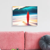 Staande surfplank in strandzand canvas afdruk (Insitu (Woonkamer))