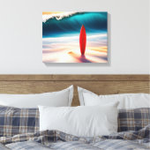 Staande surfplank in strandzand canvas afdruk (Insitu (Slaapkamer))