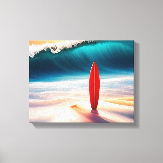 Staande surfplank in strandzand canvas afdruk (Voorkant)