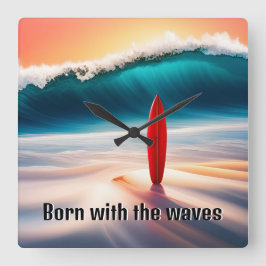 Staande surfplank in Zand met Wave Vierkante Klok