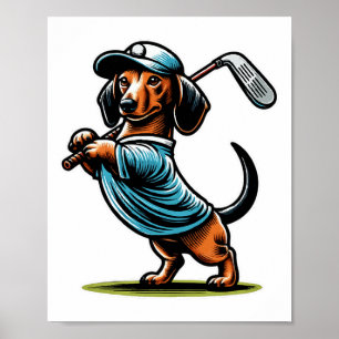 Staande Teckel Wiener Dog Slingert Golfclub Poster