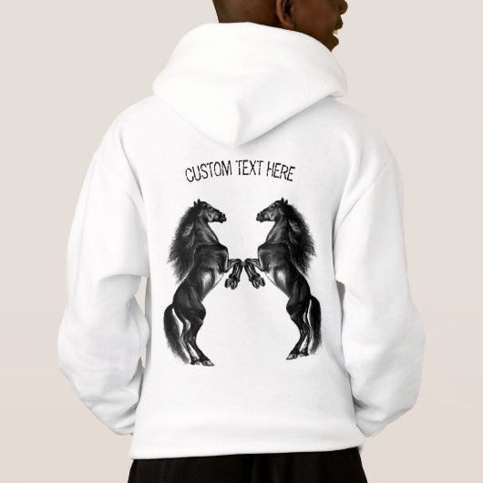 Staande wilde paarden hoodie met aangepaste tekst (Achterkant)