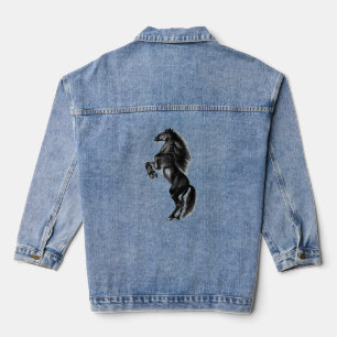 Staande zwart wild paard denim jas denim jacket