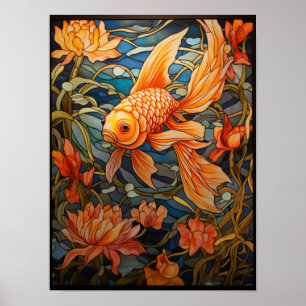 Staandglasraamontwerp met Fantail Goudvis Poster