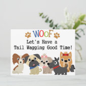 Staart kwispelende hond verjaardag uitnodiging (Staand voorkant)